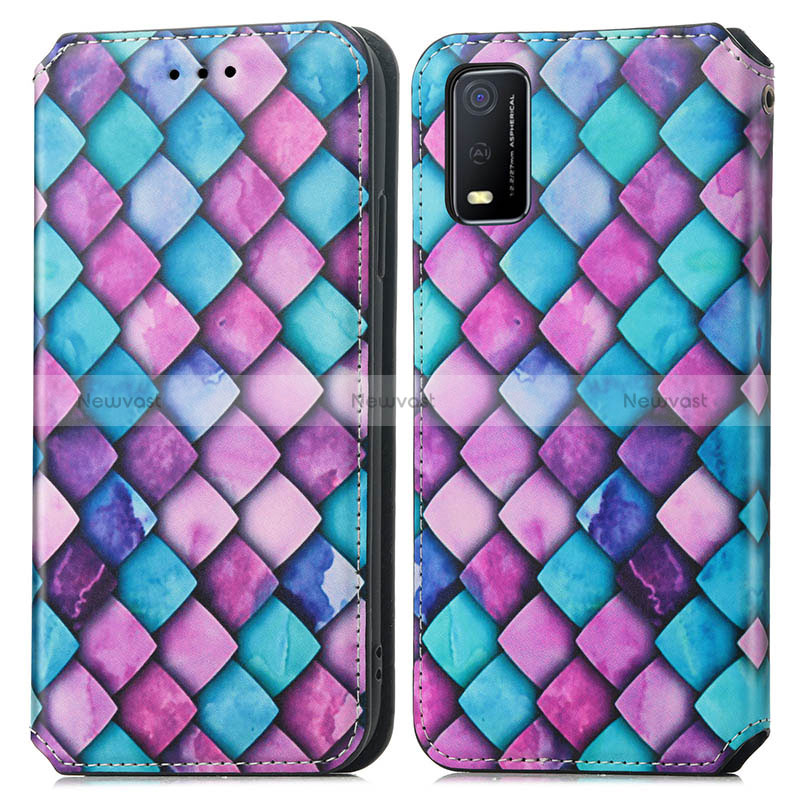 Leather Case Stands Fashionable Pattern Flip Cover Holder S02D for Vivo Y3s (2021)