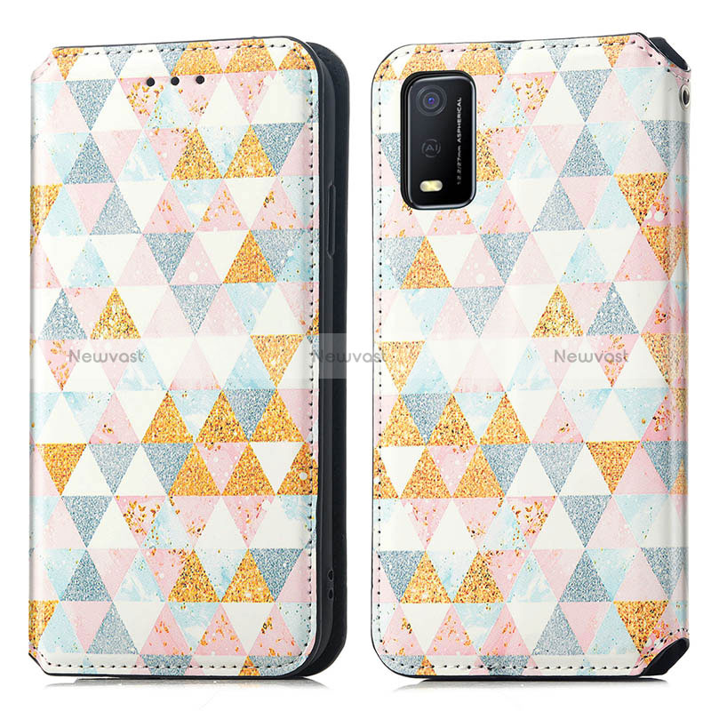 Leather Case Stands Fashionable Pattern Flip Cover Holder S02D for Vivo Y3s (2021)