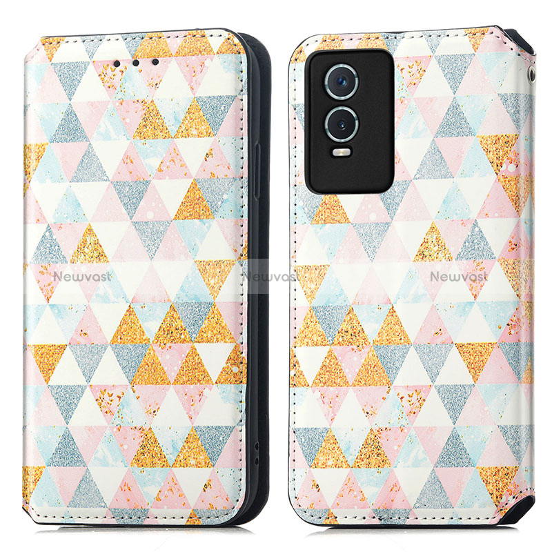 Leather Case Stands Fashionable Pattern Flip Cover Holder S02D for Vivo Y74s 5G