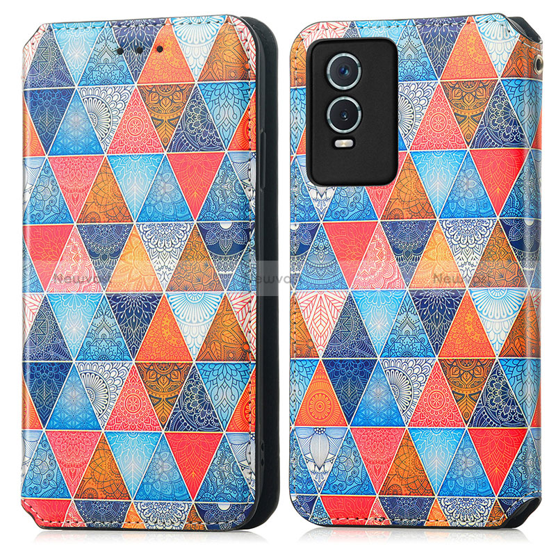 Leather Case Stands Fashionable Pattern Flip Cover Holder S02D for Vivo Y74s 5G