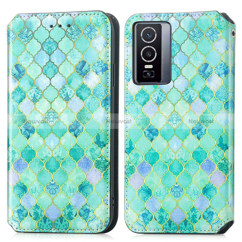 Leather Case Stands Fashionable Pattern Flip Cover Holder S02D for Vivo Y76 5G