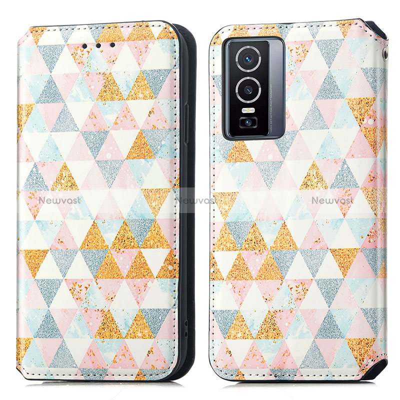 Leather Case Stands Fashionable Pattern Flip Cover Holder S02D for Vivo Y76 5G