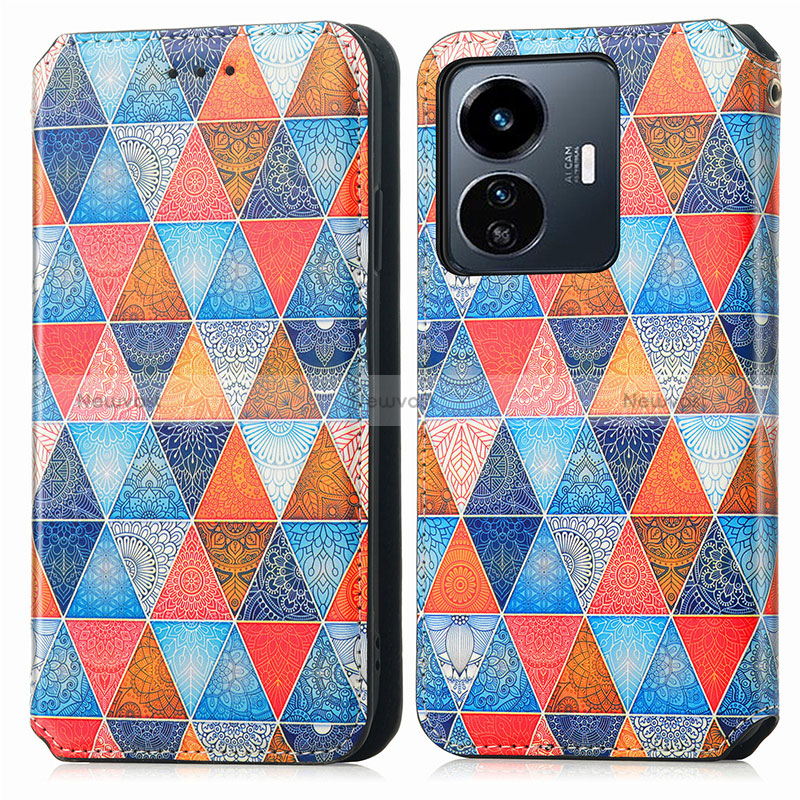 Leather Case Stands Fashionable Pattern Flip Cover Holder S02D for Vivo Y77 5G