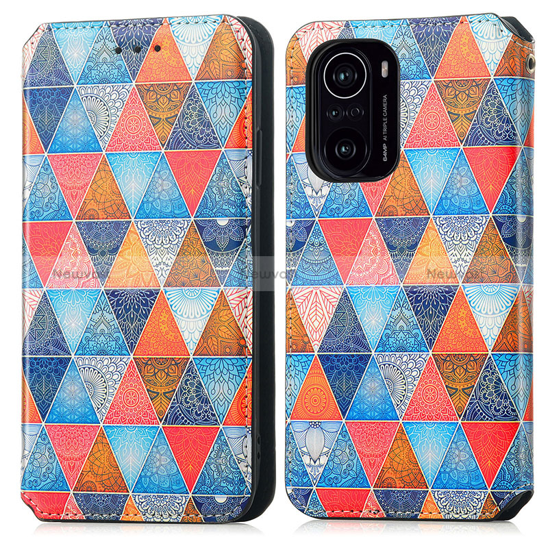 Leather Case Stands Fashionable Pattern Flip Cover Holder S02D for Xiaomi Mi 11i 5G Brown