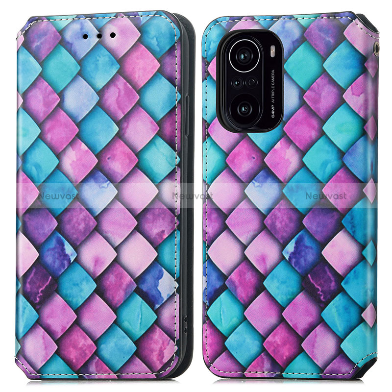 Leather Case Stands Fashionable Pattern Flip Cover Holder S02D for Xiaomi Mi 11i 5G Purple