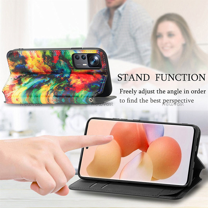 Leather Case Stands Fashionable Pattern Flip Cover Holder S02D for Xiaomi Mi 12T 5G