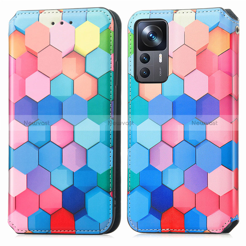 Leather Case Stands Fashionable Pattern Flip Cover Holder S02D for Xiaomi Mi 12T Pro 5G Colorful