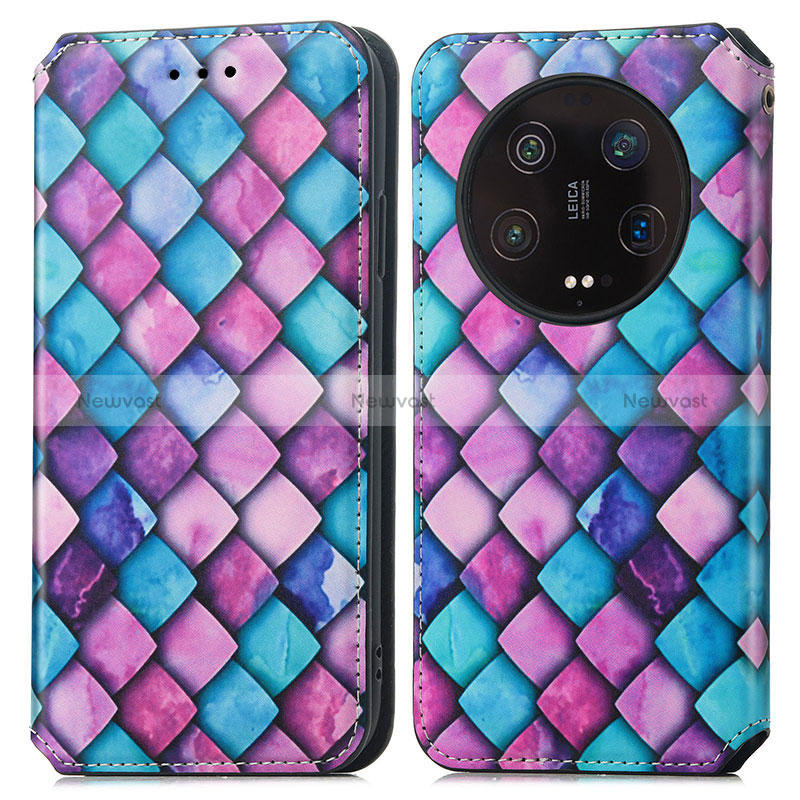 Leather Case Stands Fashionable Pattern Flip Cover Holder S02D for Xiaomi Mi 13 Ultra 5G Purple