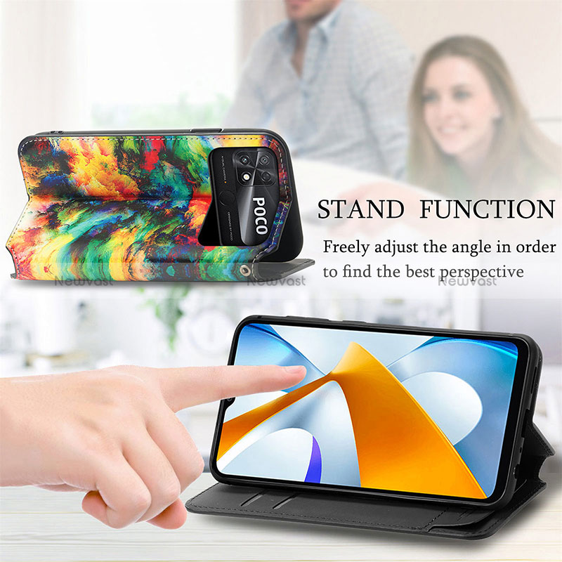 Leather Case Stands Fashionable Pattern Flip Cover Holder S02D for Xiaomi Poco C40