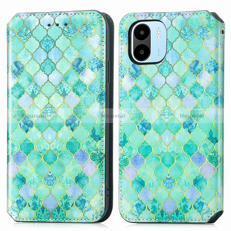 Leather Case Stands Fashionable Pattern Flip Cover Holder S02D for Xiaomi Poco C50 Green