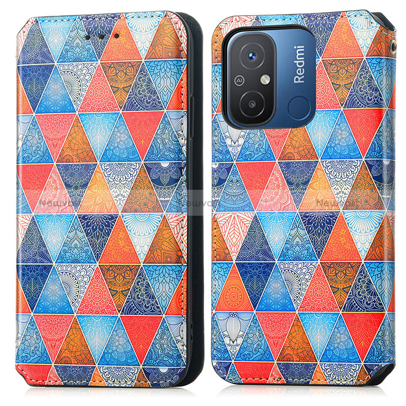 Leather Case Stands Fashionable Pattern Flip Cover Holder S02D for Xiaomi Poco C55 Brown