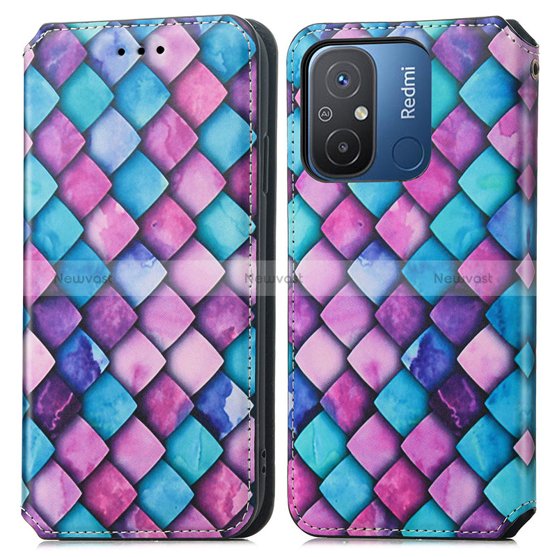 Leather Case Stands Fashionable Pattern Flip Cover Holder S02D for Xiaomi Poco C55 Purple