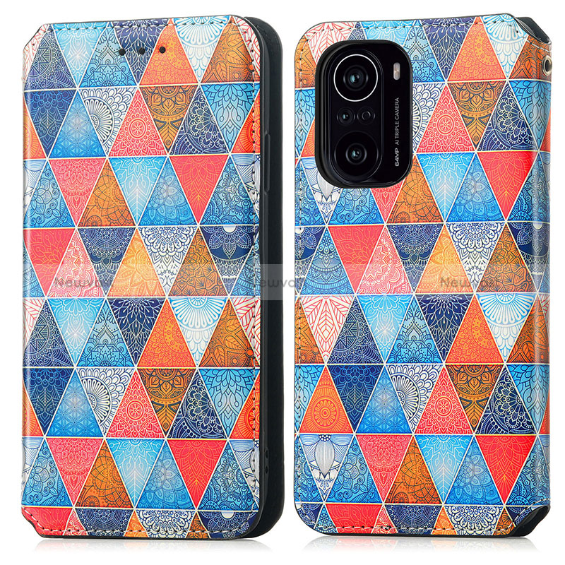 Leather Case Stands Fashionable Pattern Flip Cover Holder S02D for Xiaomi Poco F3 5G