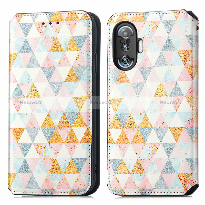 Leather Case Stands Fashionable Pattern Flip Cover Holder S02D for Xiaomi Poco F3 GT 5G White