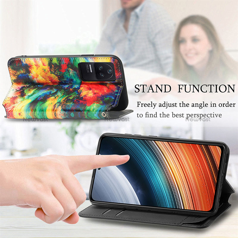 Leather Case Stands Fashionable Pattern Flip Cover Holder S02D for Xiaomi Poco F4 5G