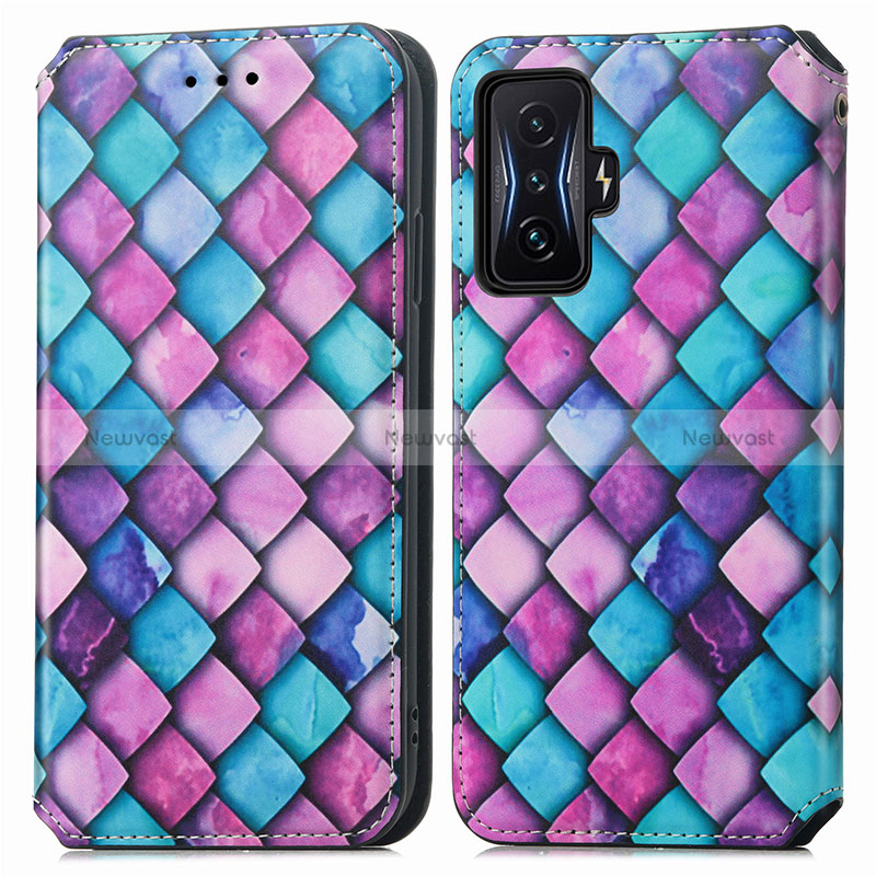 Leather Case Stands Fashionable Pattern Flip Cover Holder S02D for Xiaomi Poco F4 GT 5G Purple