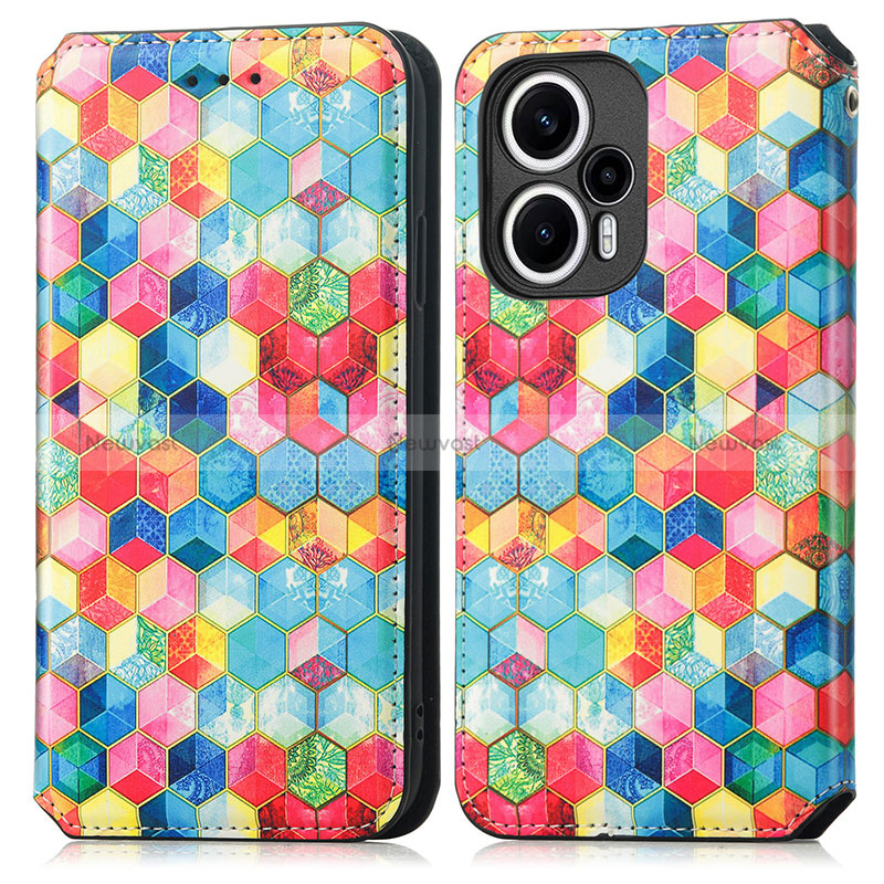 Leather Case Stands Fashionable Pattern Flip Cover Holder S02D for Xiaomi Poco F5 5G