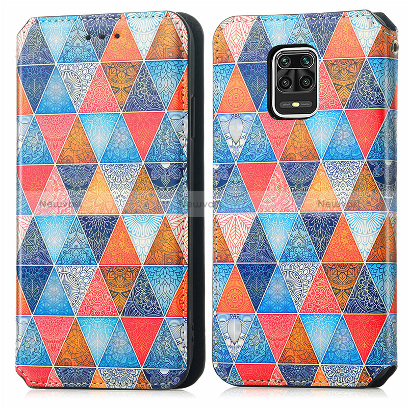 Leather Case Stands Fashionable Pattern Flip Cover Holder S02D for Xiaomi Poco M2 Pro Brown
