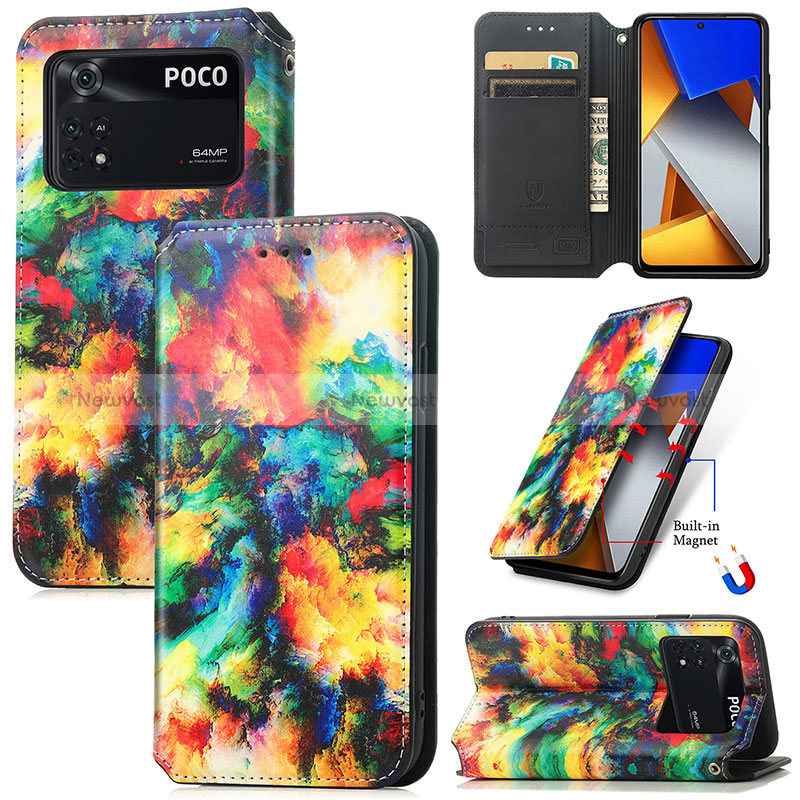 Leather Case Stands Fashionable Pattern Flip Cover Holder S02D for Xiaomi Poco M4 Pro 4G