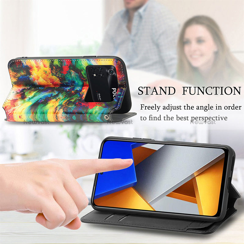 Leather Case Stands Fashionable Pattern Flip Cover Holder S02D for Xiaomi Poco M4 Pro 4G