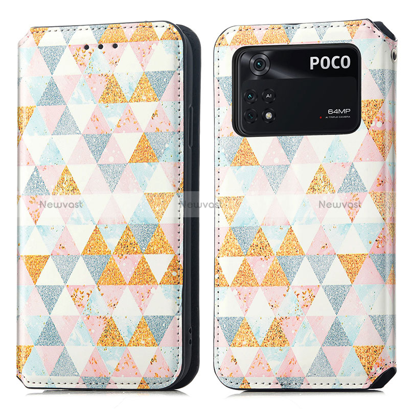 Leather Case Stands Fashionable Pattern Flip Cover Holder S02D for Xiaomi Poco M4 Pro 4G