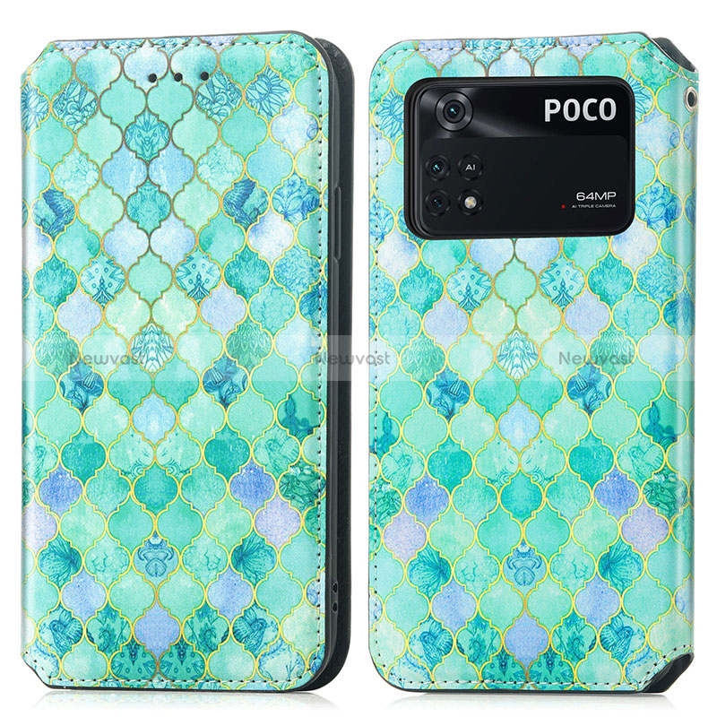 Leather Case Stands Fashionable Pattern Flip Cover Holder S02D for Xiaomi Poco M4 Pro 4G