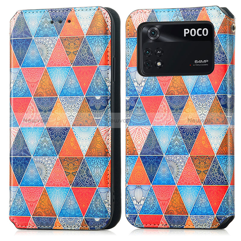 Leather Case Stands Fashionable Pattern Flip Cover Holder S02D for Xiaomi Poco M4 Pro 4G