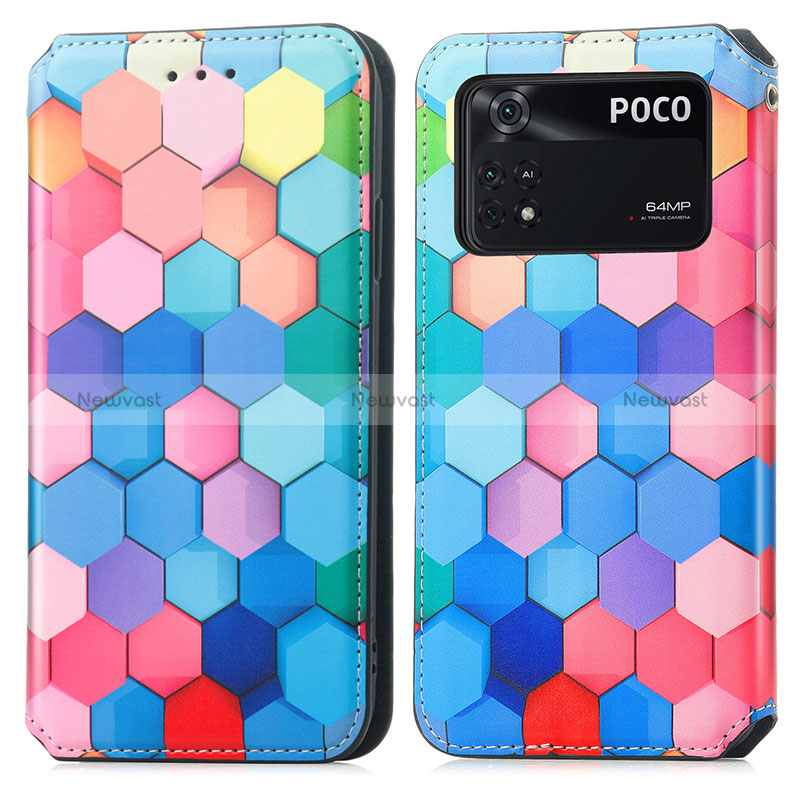 Leather Case Stands Fashionable Pattern Flip Cover Holder S02D for Xiaomi Poco M4 Pro 4G