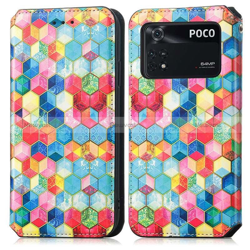 Leather Case Stands Fashionable Pattern Flip Cover Holder S02D for Xiaomi Poco M4 Pro 4G