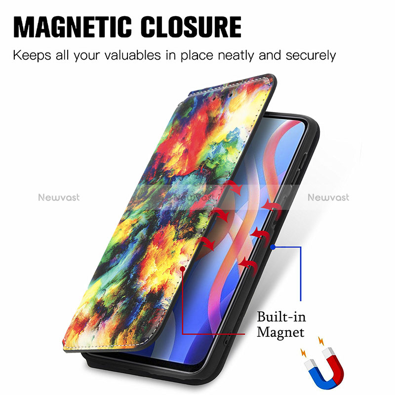 Leather Case Stands Fashionable Pattern Flip Cover Holder S02D for Xiaomi Poco M4 Pro 5G