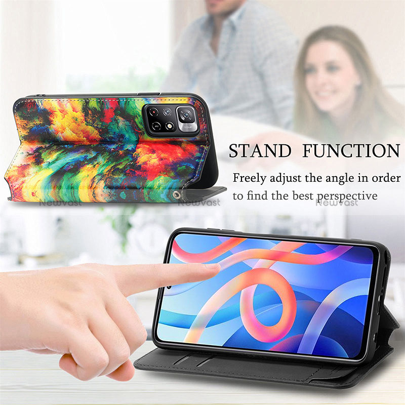 Leather Case Stands Fashionable Pattern Flip Cover Holder S02D for Xiaomi Poco M4 Pro 5G