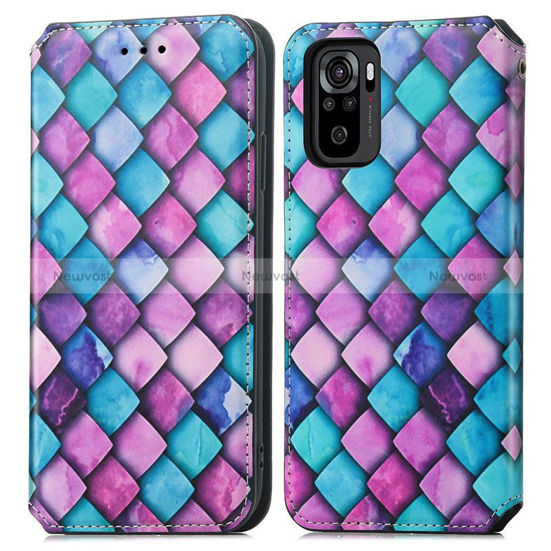 Leather Case Stands Fashionable Pattern Flip Cover Holder S02D for Xiaomi Poco M5S Purple