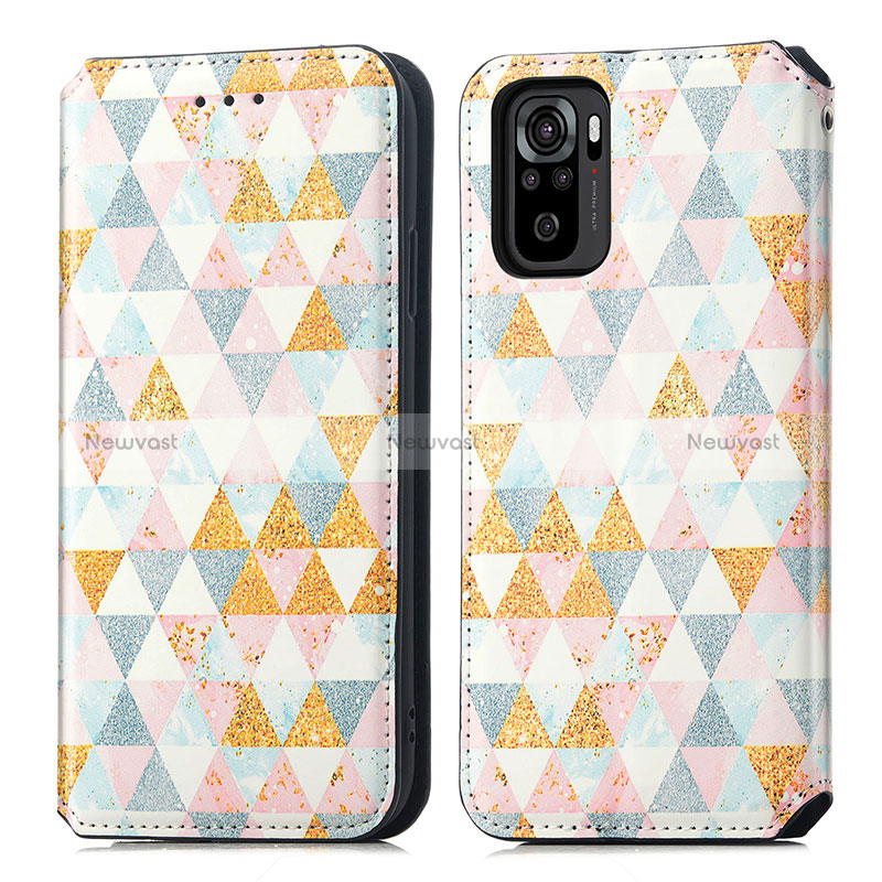 Leather Case Stands Fashionable Pattern Flip Cover Holder S02D for Xiaomi Poco M5S White