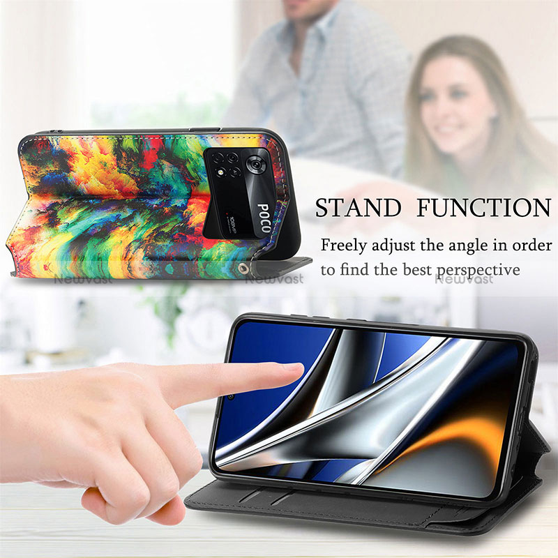 Leather Case Stands Fashionable Pattern Flip Cover Holder S02D for Xiaomi Poco X4 Pro 5G