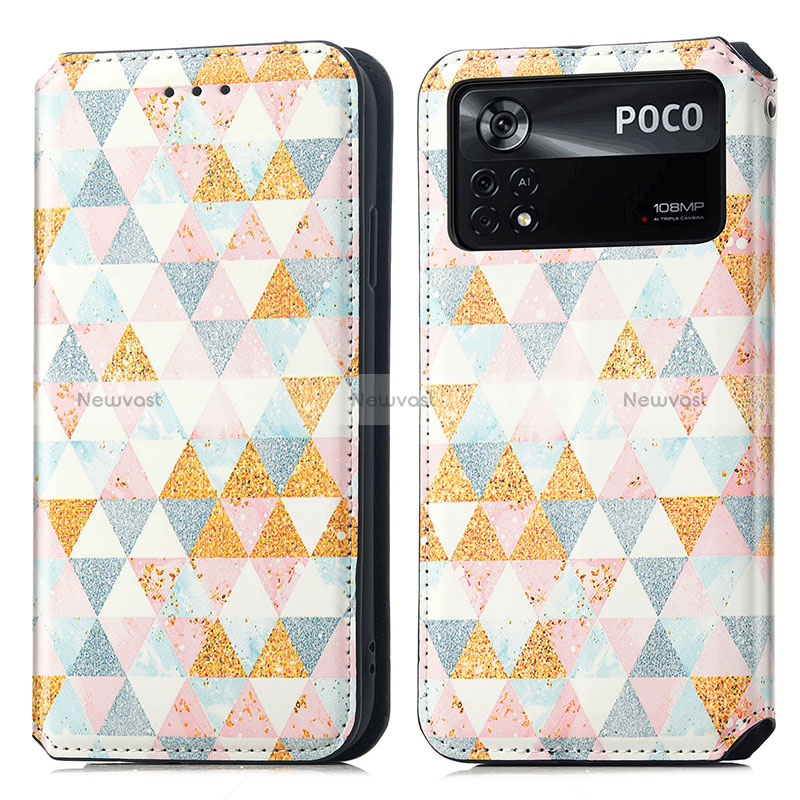 Leather Case Stands Fashionable Pattern Flip Cover Holder S02D for Xiaomi Poco X4 Pro 5G White