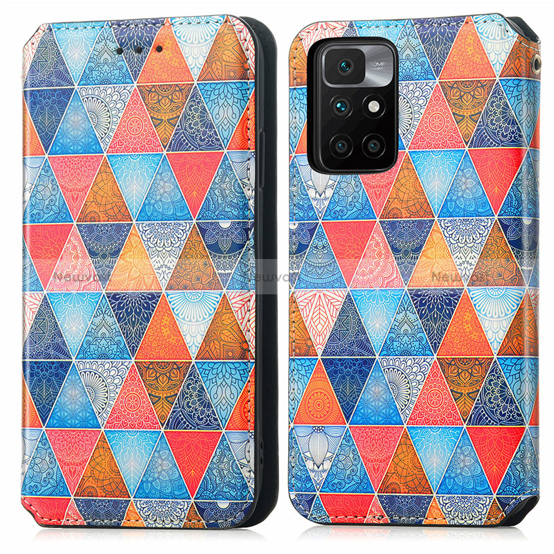 Leather Case Stands Fashionable Pattern Flip Cover Holder S02D for Xiaomi Redmi 10 (2022)