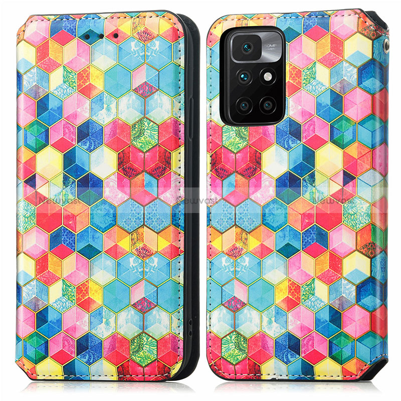 Leather Case Stands Fashionable Pattern Flip Cover Holder S02D for Xiaomi Redmi 10 4G