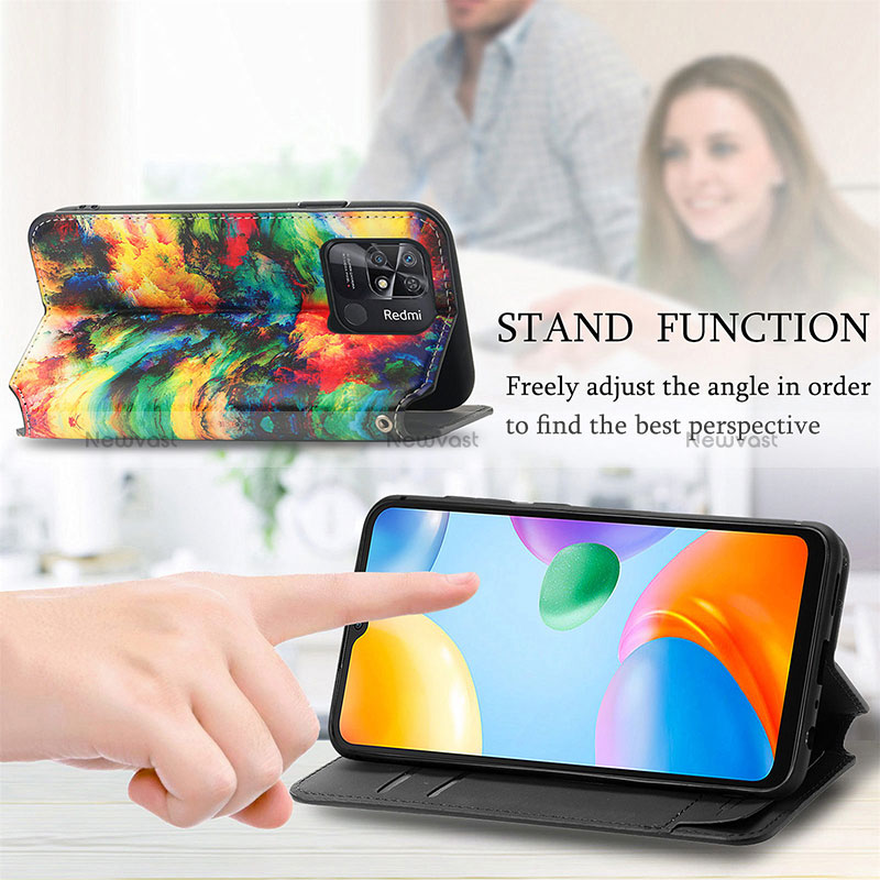 Leather Case Stands Fashionable Pattern Flip Cover Holder S02D for Xiaomi Redmi 10 India