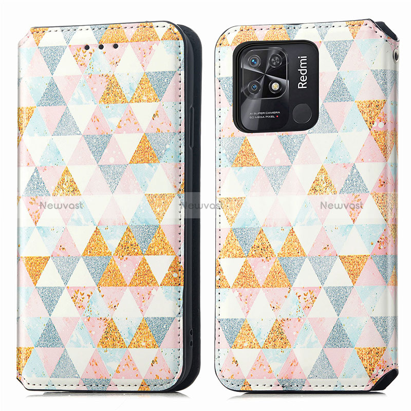 Leather Case Stands Fashionable Pattern Flip Cover Holder S02D for Xiaomi Redmi 10 India