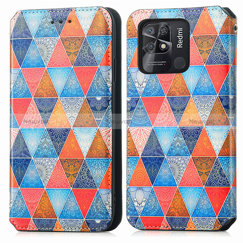 Leather Case Stands Fashionable Pattern Flip Cover Holder S02D for Xiaomi Redmi 10 India