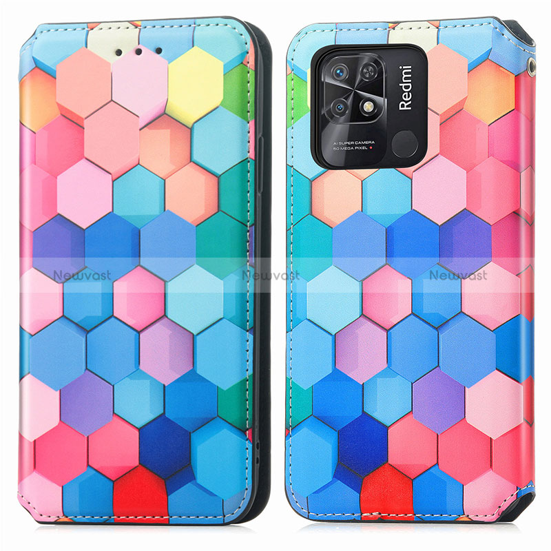 Leather Case Stands Fashionable Pattern Flip Cover Holder S02D for Xiaomi Redmi 10C 4G Colorful