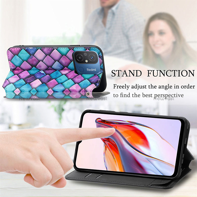 Leather Case Stands Fashionable Pattern Flip Cover Holder S02D for Xiaomi Redmi 12C 4G