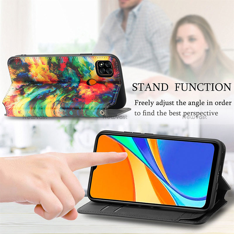 Leather Case Stands Fashionable Pattern Flip Cover Holder S02D for Xiaomi Redmi 9 India