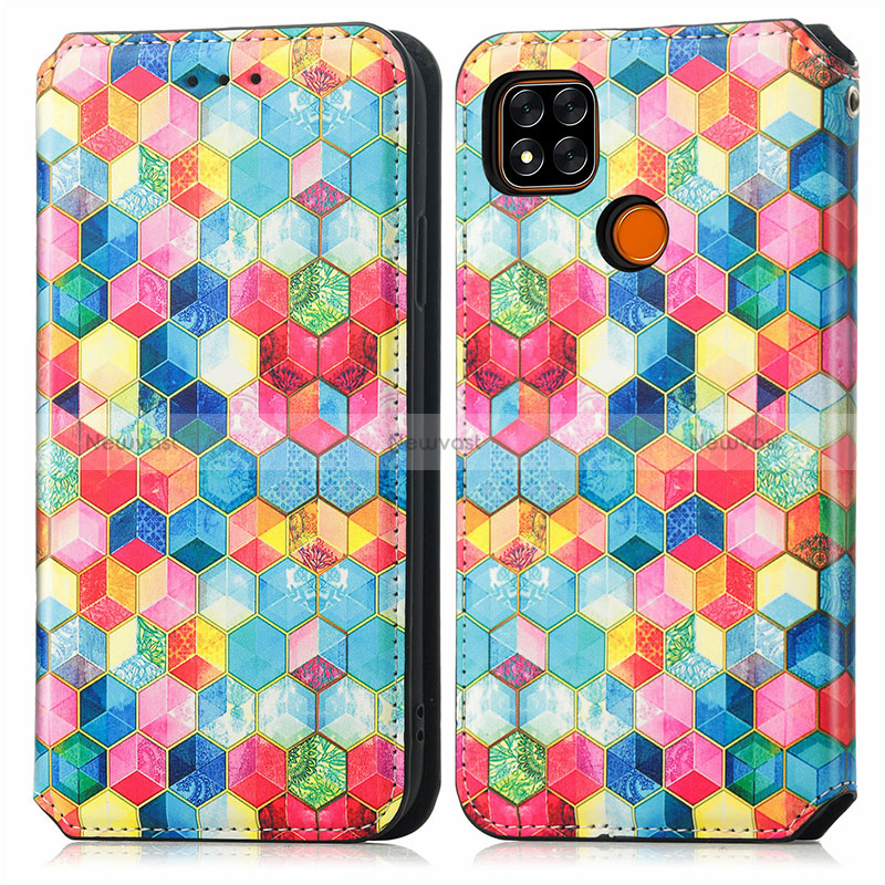 Leather Case Stands Fashionable Pattern Flip Cover Holder S02D for Xiaomi Redmi 9 India