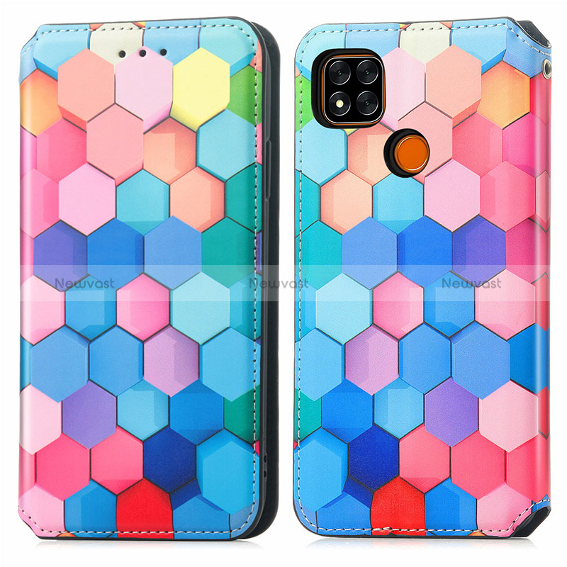 Leather Case Stands Fashionable Pattern Flip Cover Holder S02D for Xiaomi Redmi 9 India Colorful