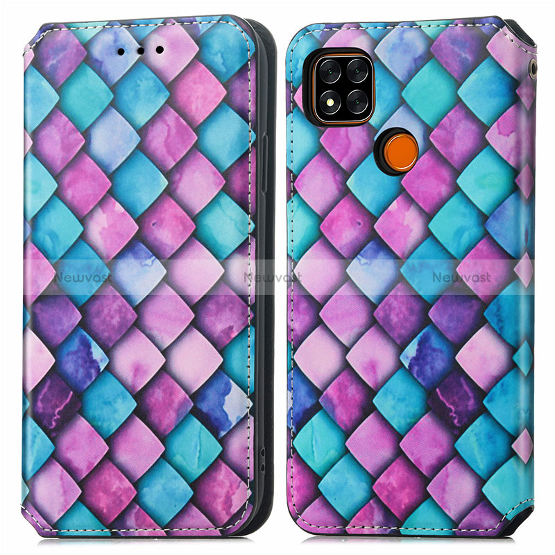 Leather Case Stands Fashionable Pattern Flip Cover Holder S02D for Xiaomi Redmi 9 India Purple