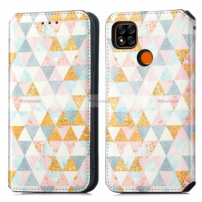 Leather Case Stands Fashionable Pattern Flip Cover Holder S02D for Xiaomi Redmi 9 India White
