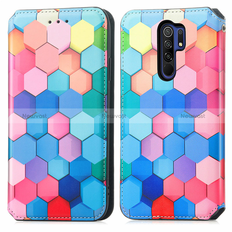 Leather Case Stands Fashionable Pattern Flip Cover Holder S02D for Xiaomi Redmi 9 Prime India Colorful