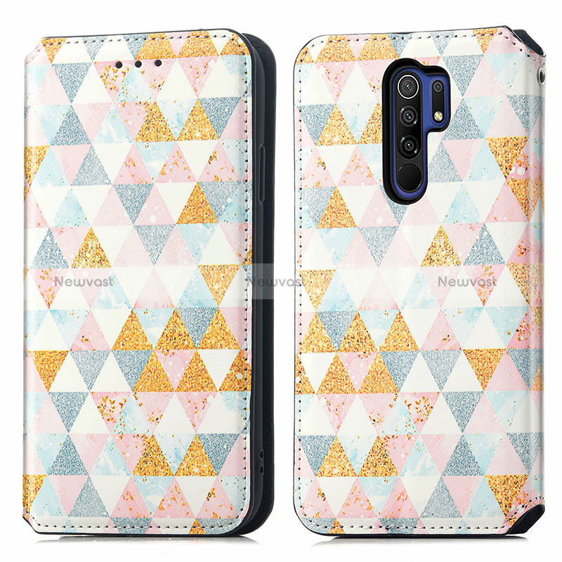 Leather Case Stands Fashionable Pattern Flip Cover Holder S02D for Xiaomi Redmi 9 White