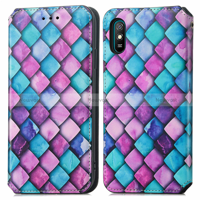 Leather Case Stands Fashionable Pattern Flip Cover Holder S02D for Xiaomi Redmi 9i Purple